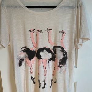 Large J Crew cream t shirt with ostrich graphic